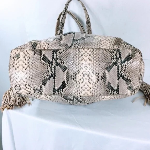 Cole Haan Hobo Bag Large Leather Snakeskin Embossed Tassel Drawcord Close - Picture 7 of 11